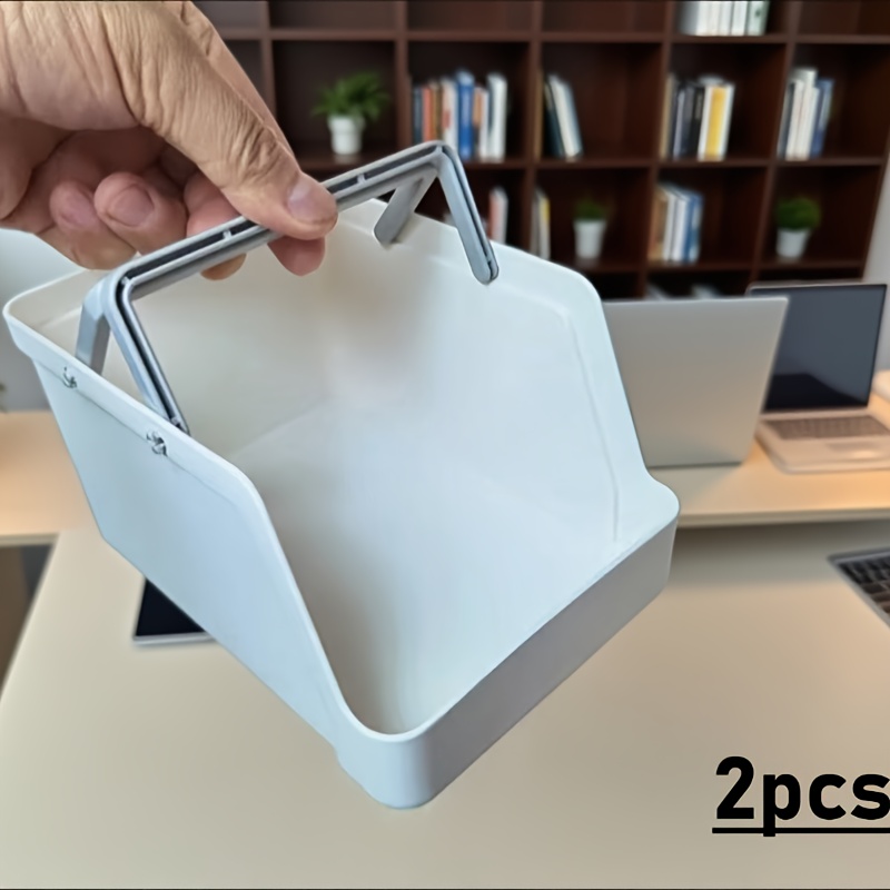 Image of 2pcs Stackable Plastic Storage Bins For Desk & Bathroom - Lightweight, No , For Return School