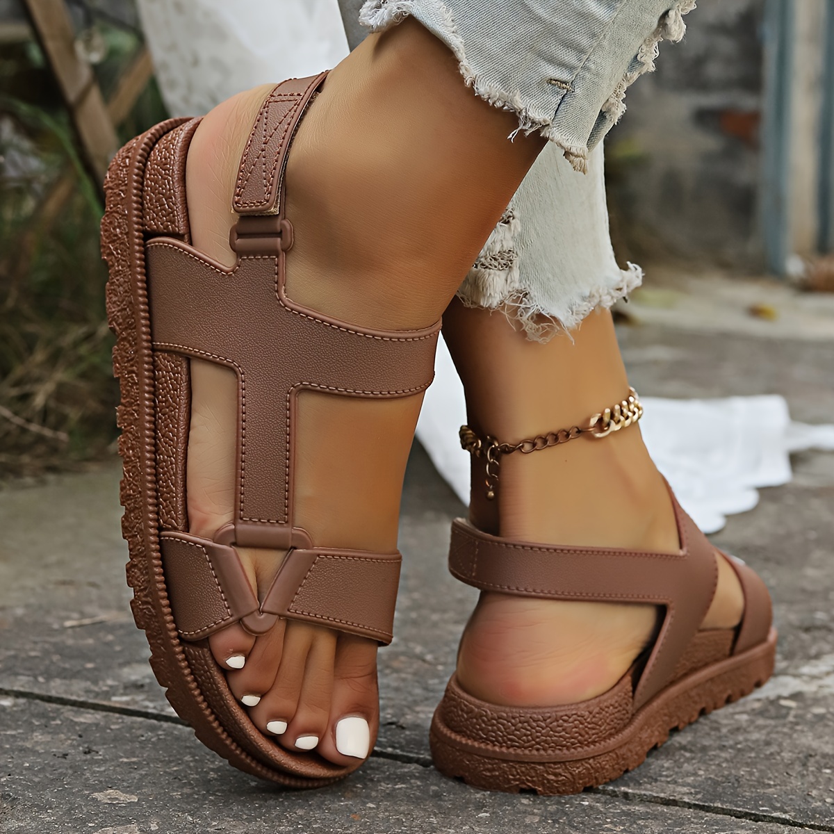 

Women's Summer Flat Sandals, Solid Color Open Toe Eva Shoes, Casual Outdoor Beach Soft Sole Sandals