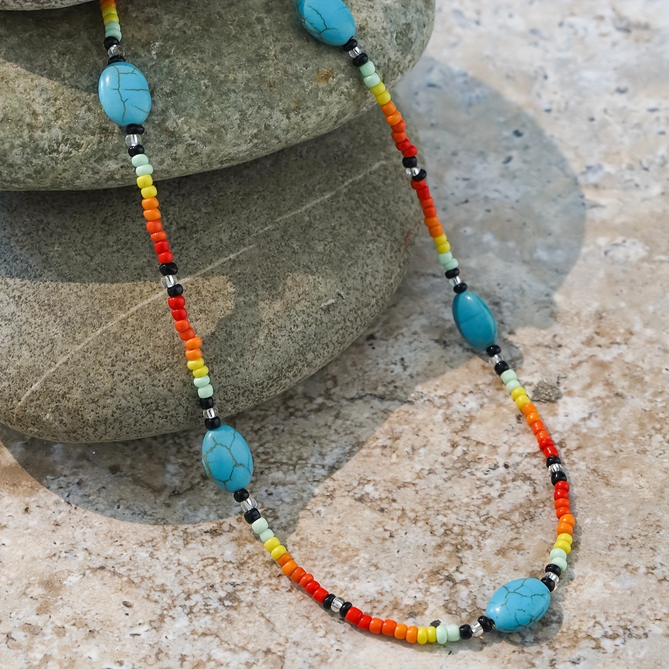 Bohemian Turquoise-Like Beads Necklace in Red Yellow