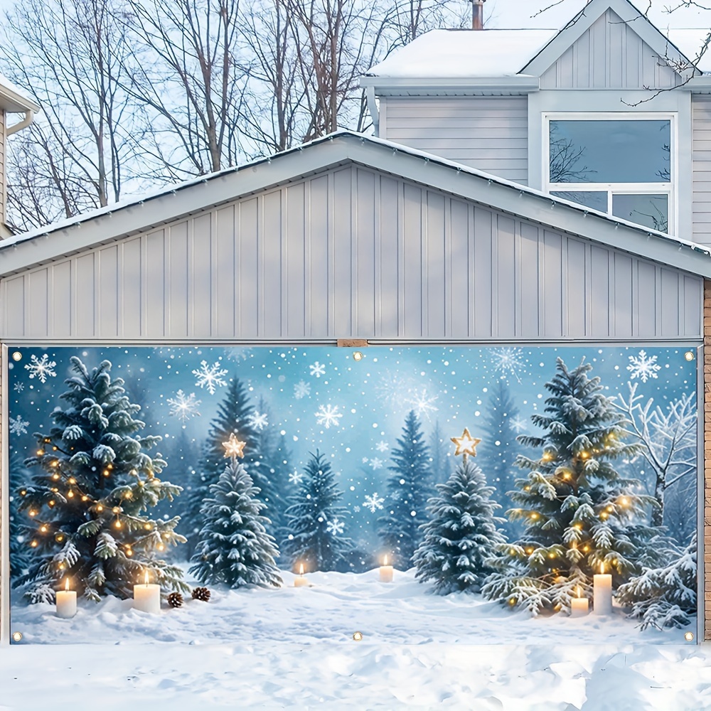 

2d Door Banner, 1pc Snowy Christmas Tree Garage Door Banner - Polyester, 157x71 Inches, Illuminated Trees & For Home, Outdoor, Garden, Garage Holiday Decor, Christmas Decorations For Home Outdoor