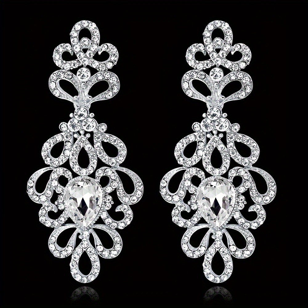 

Elegant Hollow-out Dangle Earrings With Sparkling Rhinestones - Weddings & , Zinc Alloy