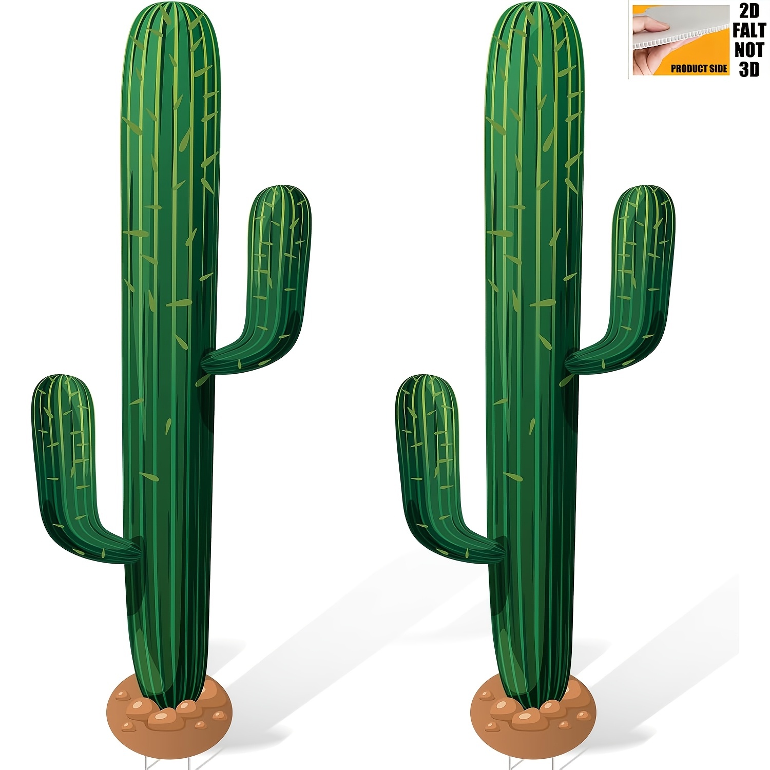 TEMU 2d Flat, [2d Flat] 2pcs Bohemian Cactus Stake Signs - Plastic Cactus Wall/table Decor Suitable For Western Cowboy Parties, Tropical Plant