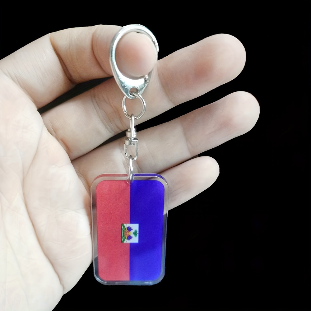 

1pc Haiti Flag Keychain - Acrylic Keyring, Non-textile, - Uv Printed, Smooth Laser-cut Edges, 0.3cm Thick, 8.6cm Length - Ideal For Daily Use, Key & Backpack Attachment, Perfect Gift For Friends