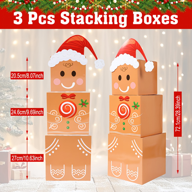TEMU 3pcs, Gingerbread For Man Gift Boxes, Cute Gingerbread For Man Pattern Large Christmas Gift Boxes, Ideal Festive Ornaments For Home Holiday