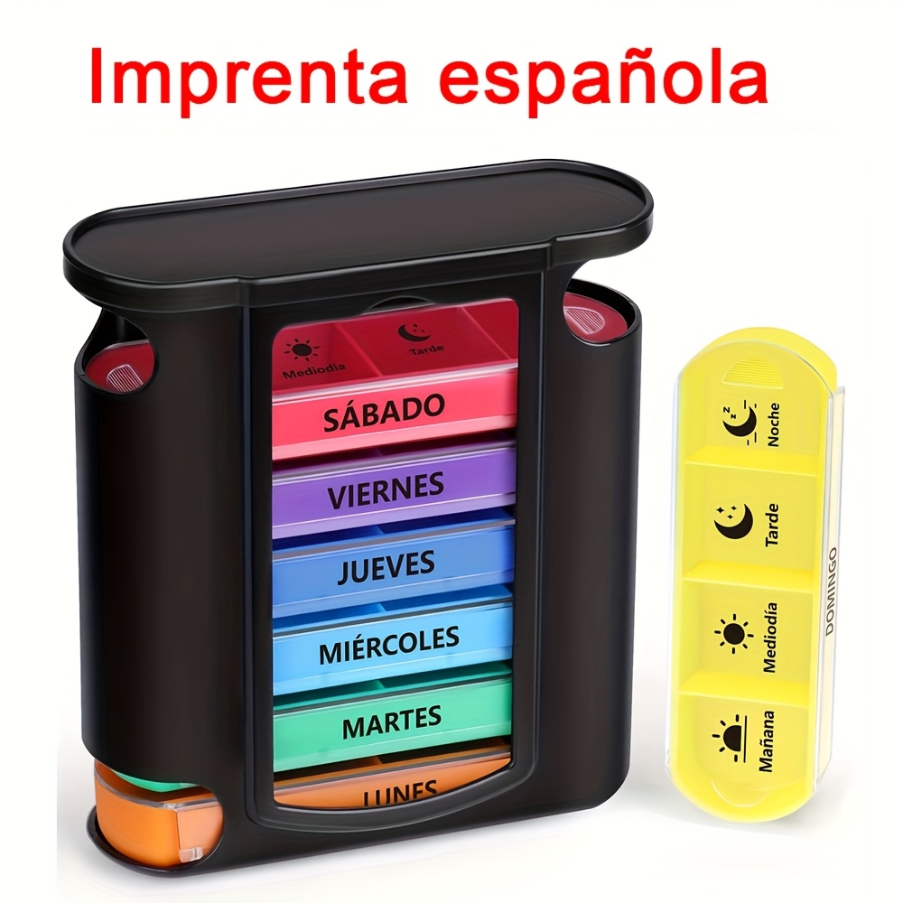 Image of [spanish Printing] Weekly Pill Box 4 , Large Daily Pill Box 7 Days, Pill Dispenser With 28 Compartments, Travel Pill Organizer