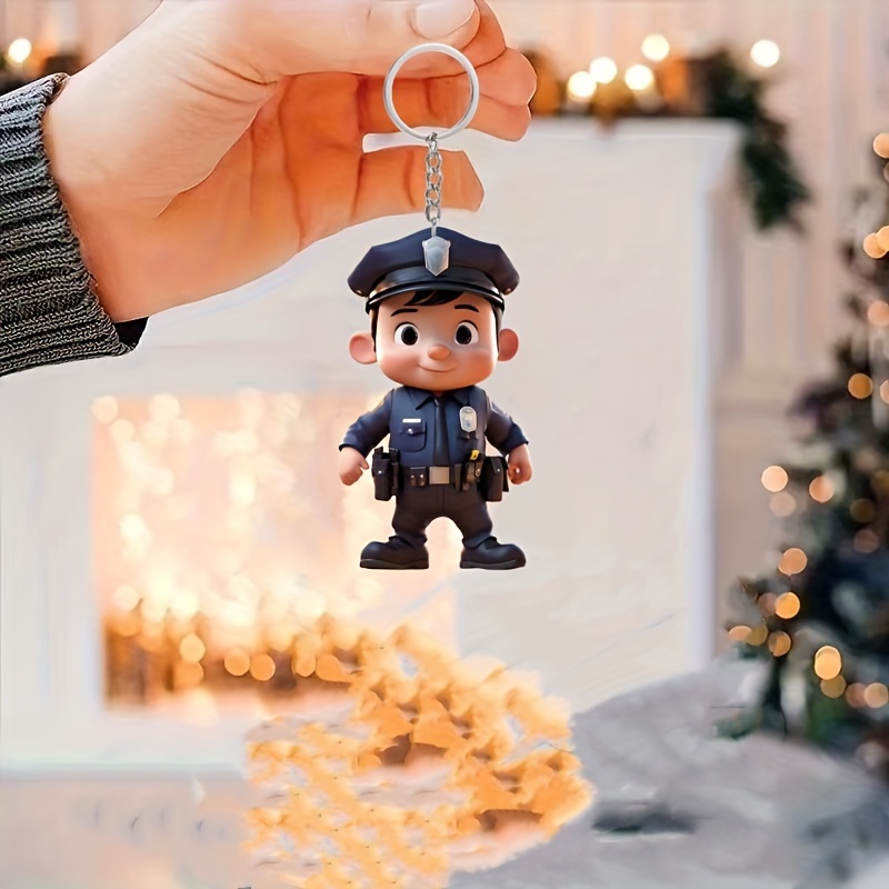 TEMU 1pc Acrylic Police Pattern Theme Keychain, Thanksgiving, Christmas, Gift, Backpack Hanging Ornament Pendant