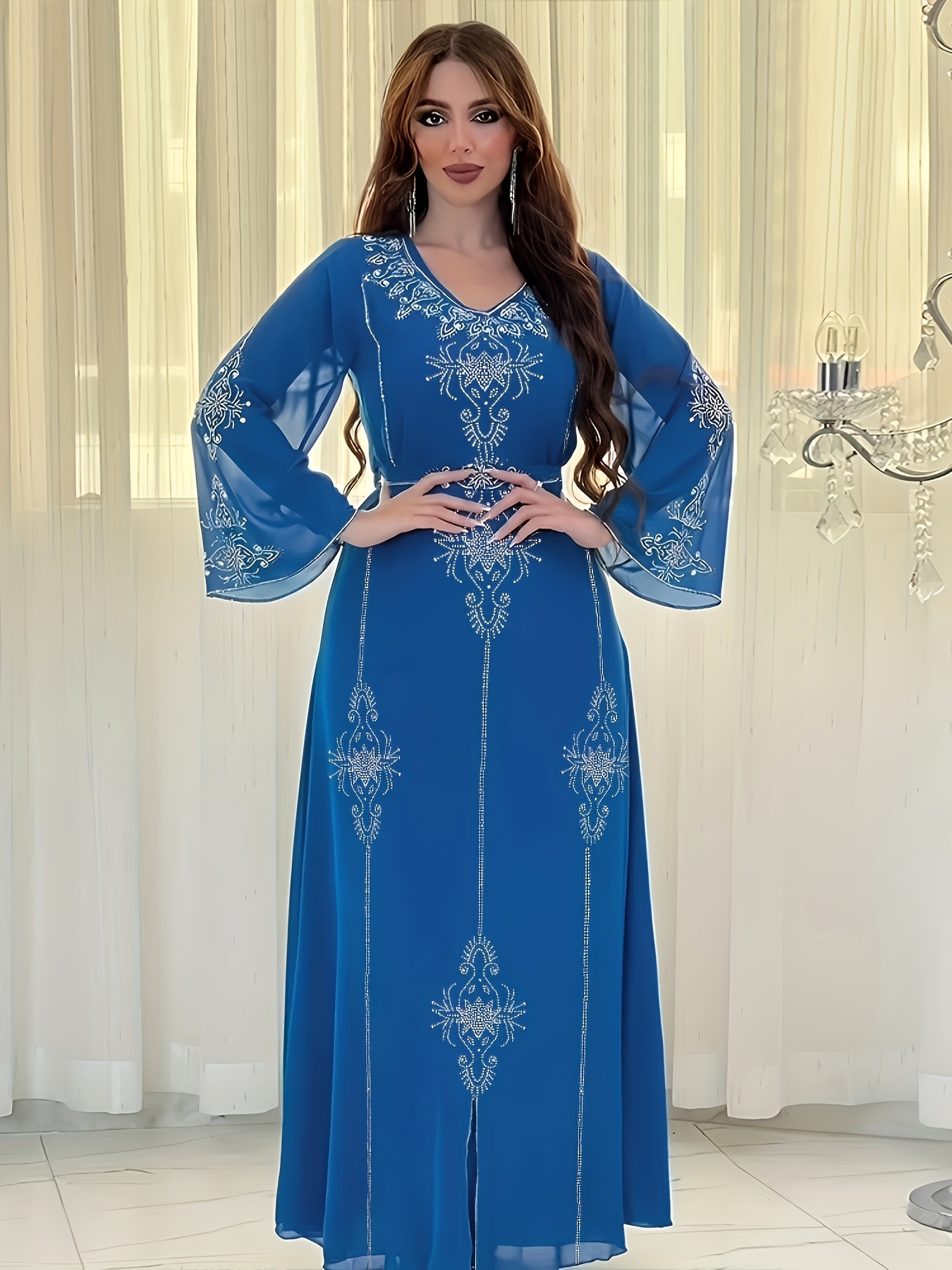 elegant middle eastern crystal embellished maxi dress Temu Germany
