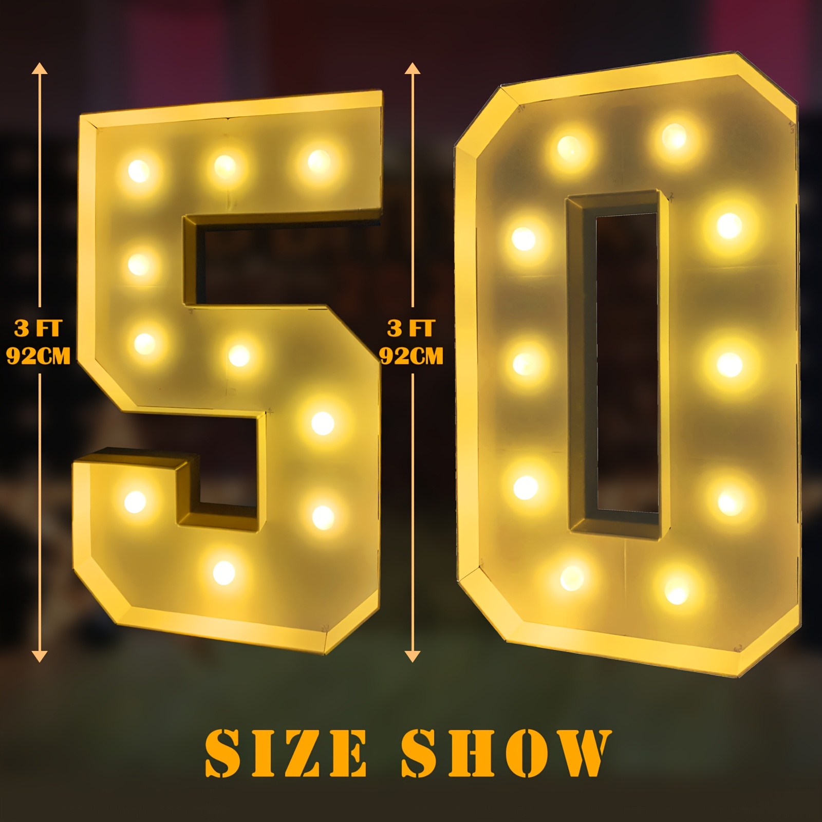2 pack giant pvc led marquee number 50 3 ft battery operated aa not included for birthday anniversary celebrations easy assembly chic mosaic   anniversary party decorations