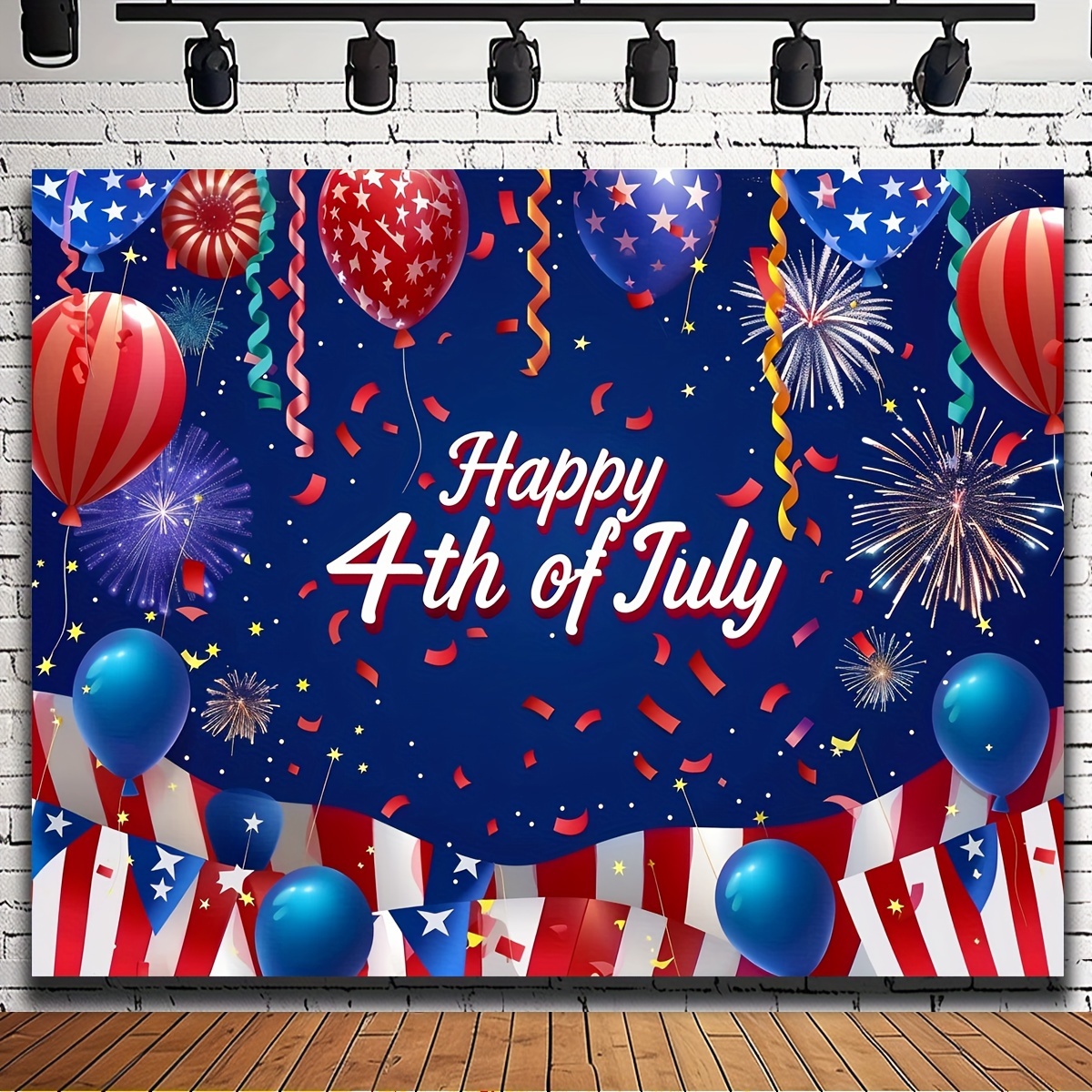 

1pc Happy 4th Of July Backdrop American Independence Day Balloons Firework Stars Background For Photography National Day Celebration Party Banner Photo Booth Props