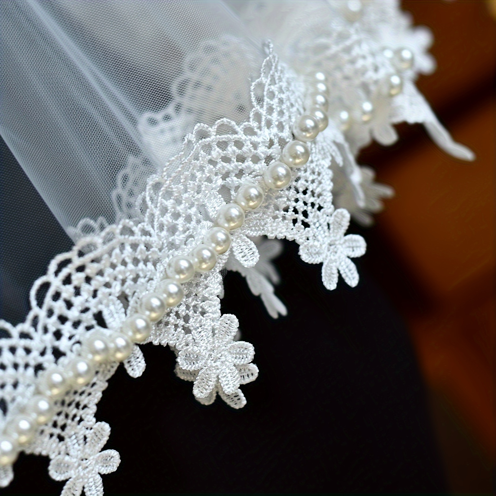 1 шт. элегантное кружевное свадебное вуаль, аксессуары для волос, украшенные бисером, однослойное, гребень, детали 3