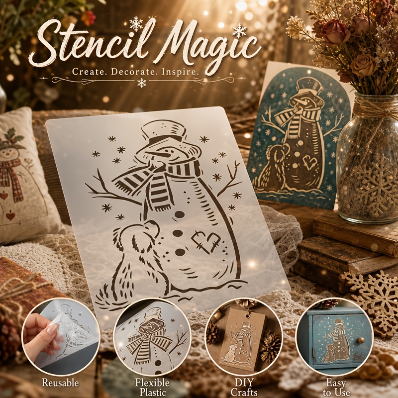 1pc Reusable / Snowman Stencil Template For Diy Painting - Craft Template With Snowman Face, Hat & Scarf Cutouts - For Wall Art, Fabric,, - Art Supply For S & Projects
