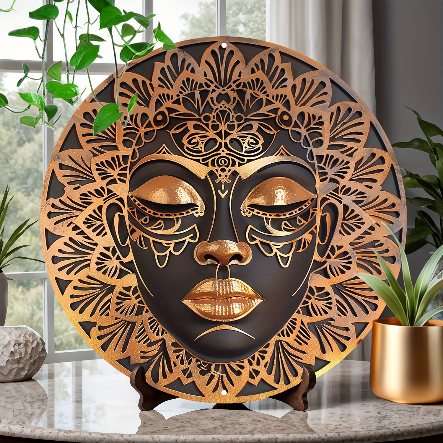 

8x8" African Women Theme Decorative Painting - Round Metal Wall Art, Ideal For Home, Bathroom, Garage - Distinctive Holiday Gift Idea