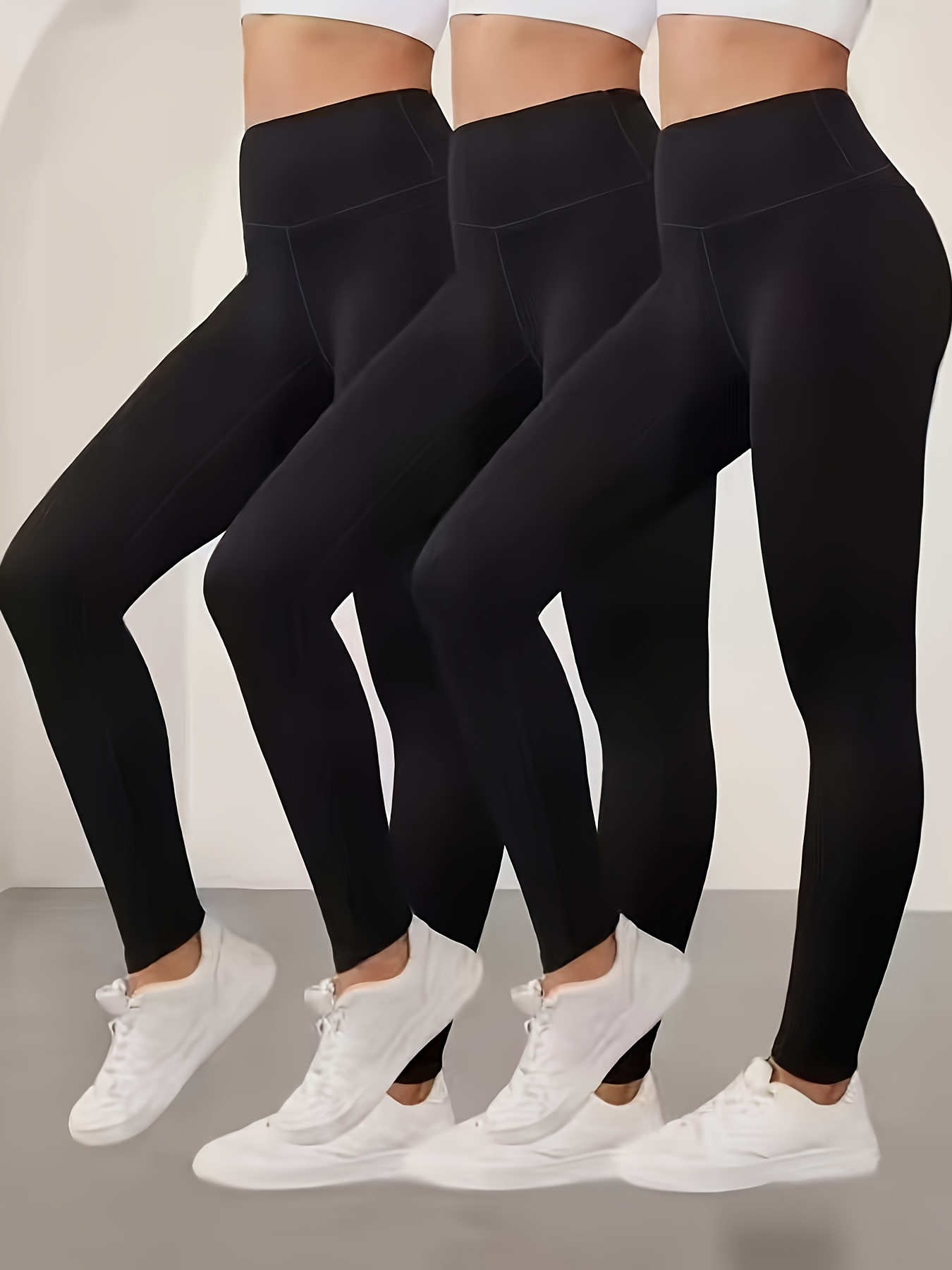 3er-pack leggings mit hoher taille bauchkontroll-effekt, aus dehnbarem atmungsaktivem stoff, blickdicht,   für freizeitkleidung, ganzjahres-leggings