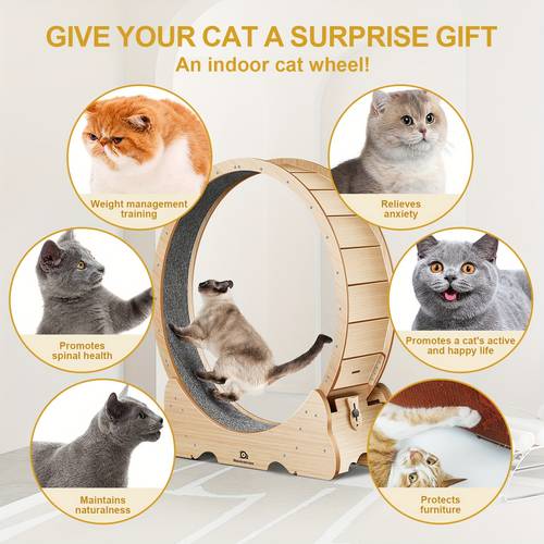 cat toy 45 inch large cat exercise wheel wheel indoor cat treadmill xl wooden cat treadmill with carpeted perfect gift for cat lovers