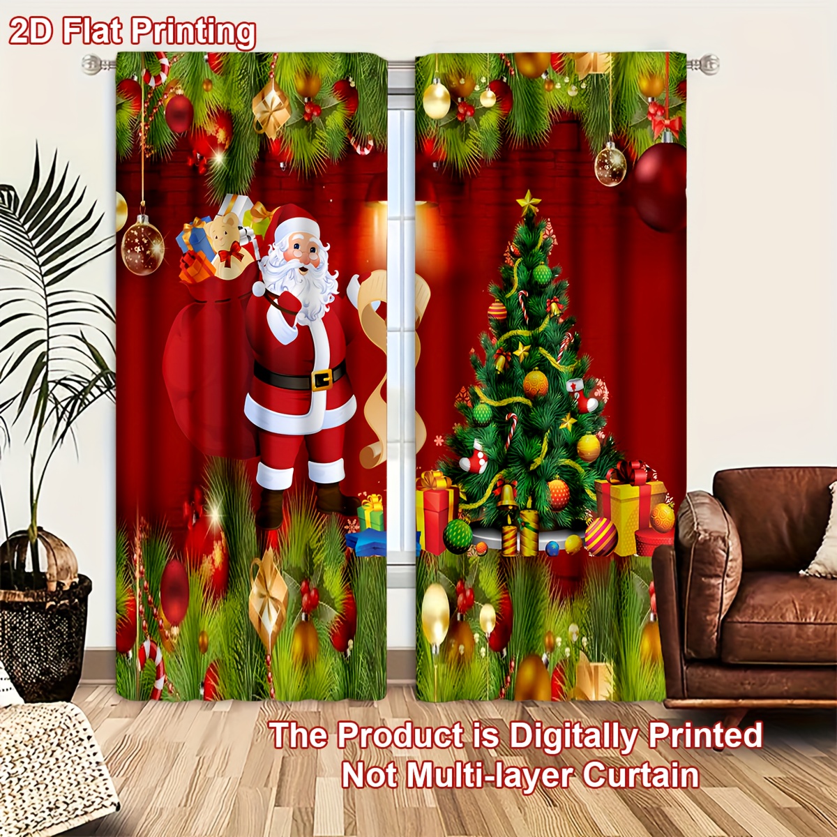 TEMU 2d Flat, 2pcs/set 2d Flat Printing Christmas Decoration, Door Curtains And Curtains For Comfortable Bedroom Lighting And . Unique Kitchen
