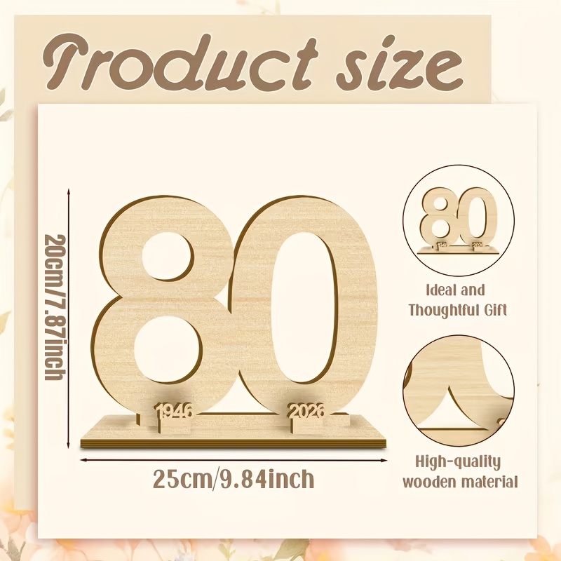 Image of Wooden Sign Number 80 Guest Message Book - 1946-2026, A Unique Souvenir Suitable For Men And Women, Perfect For Anniversary And Birthday , Allowing To Leave Their On A Birthday Commemorative Plaque
