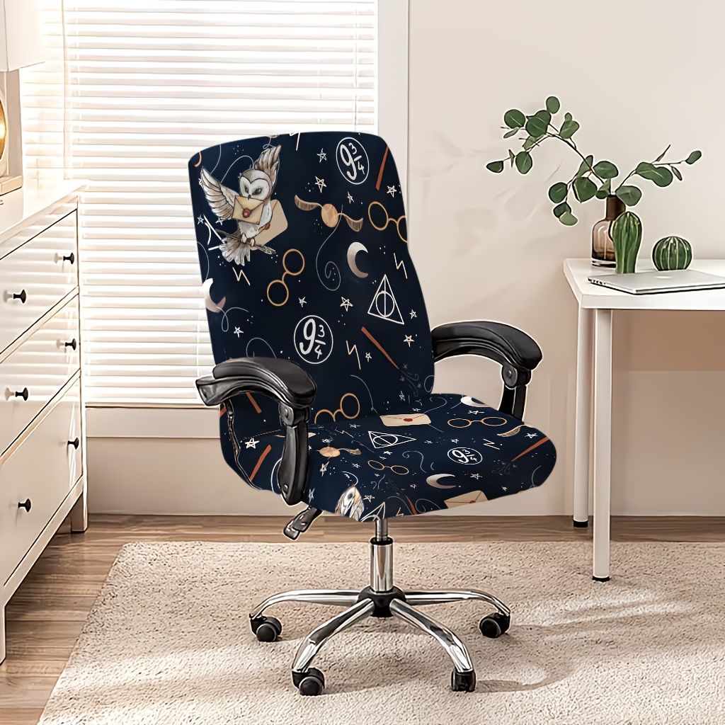 TEMU 1pc Wb Harry Potter Chair Cover Suitable For Home Office Desk, Elastic High-back Swivel Cover With Removable Zipper Panel, Fit For Computer
