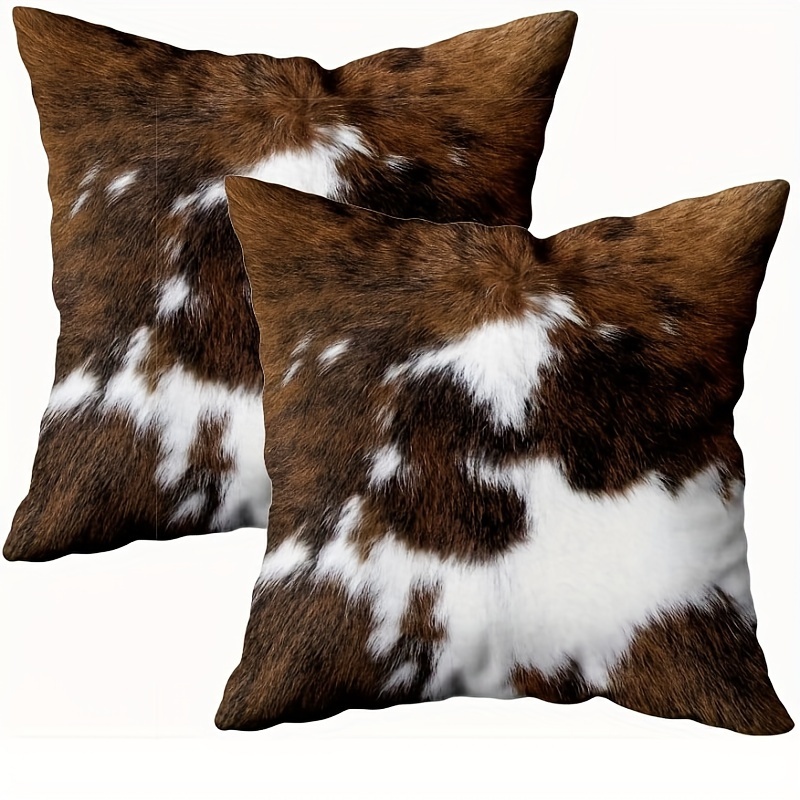 

Faux Cowhide Print Pillow Covers 18x18 Inches, Rustic Style Hidden Zipper Cushion Cases, Decorative Cotton Throw Pillowcases For Home Decor