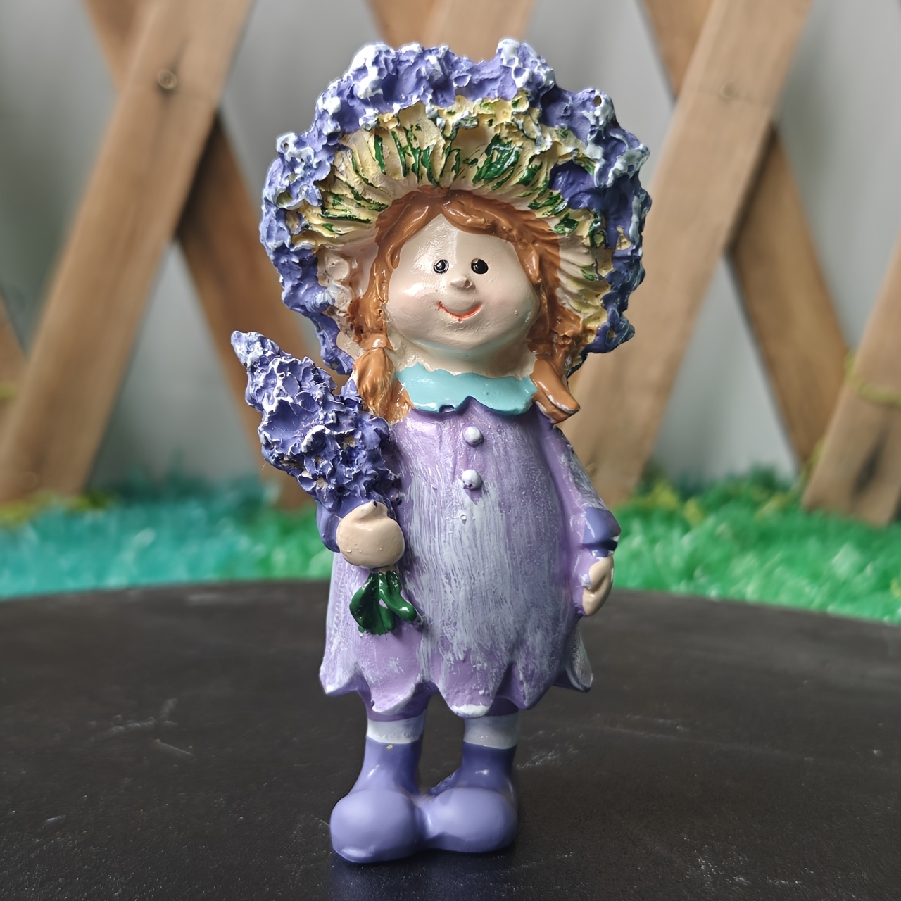 Image of 1pc Lavender Figurine Holding Lavender Outdoor Figurine Outdoor Decoration Statue Figurine Lavender Girl Lavender Boy Outdoor Statue For Patio Lawn Backyard Outdoor Decoration