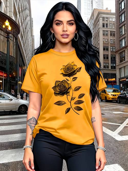 γυναικείο casual t-shirt, μπλουζάκι με μοναδικό ροζ μοτίβο - κομψό, έτοιμο για δώρο, casual τοπ με στρογγυλή λαιμόκοψη - αναπνέει, ελαφρύ και άνετο, ιδανικό για την ανοιξιάτικη και καλοκαιρινή γκαρνταρόμπα