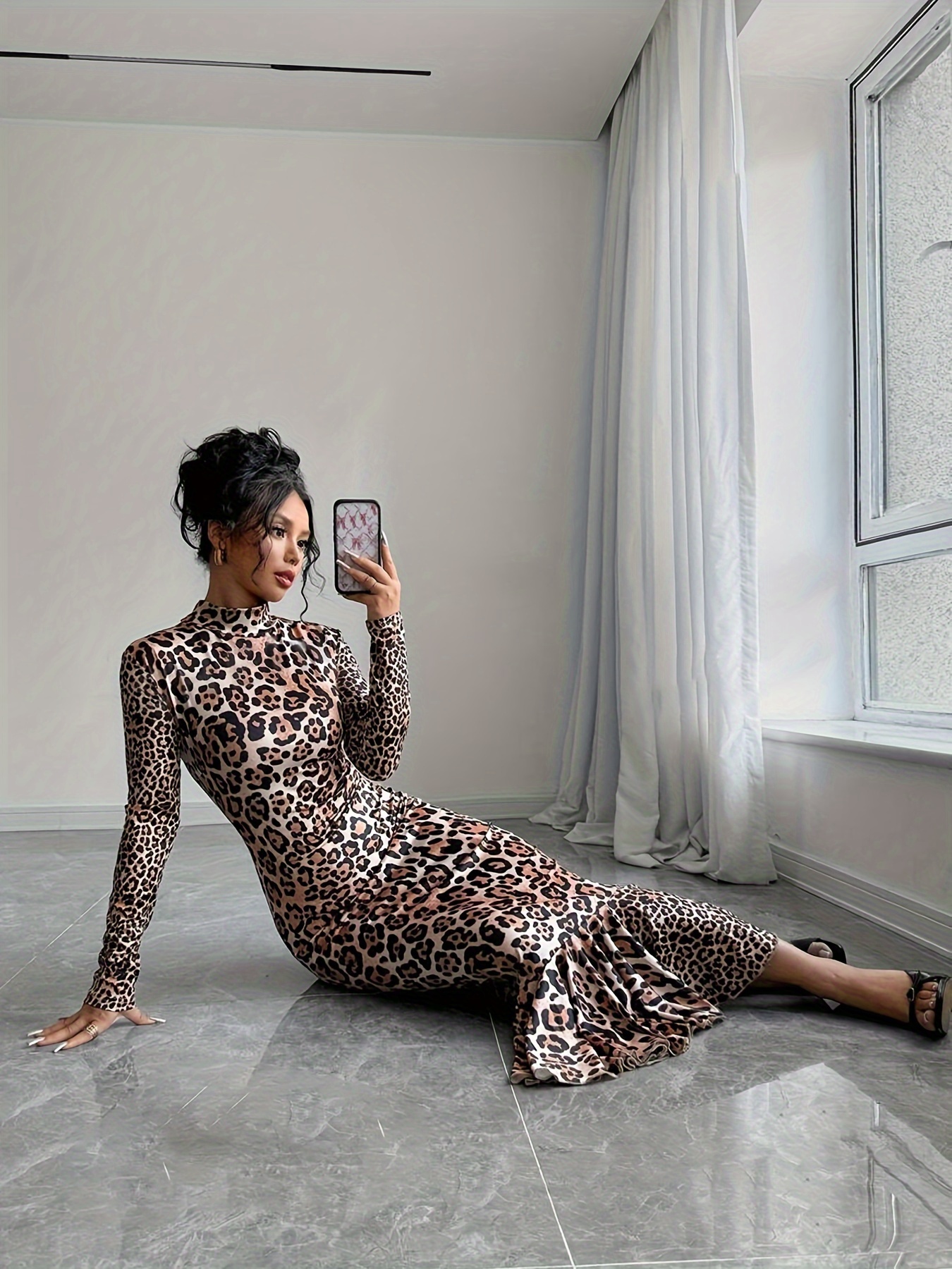 self designed womens high neck fitted leopard print mermaid - Temu