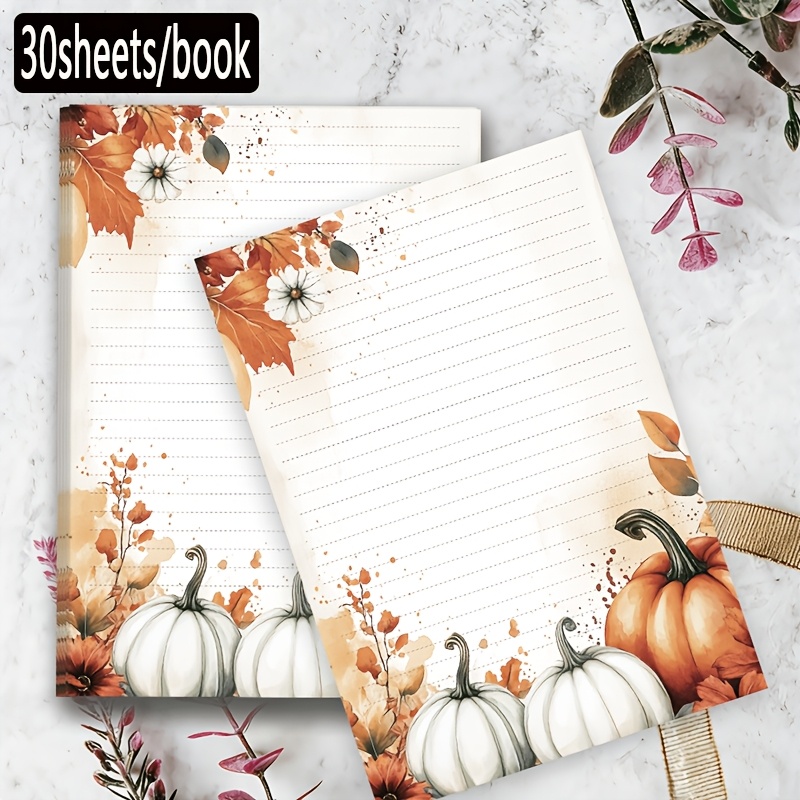 TEMU Bloc-notes d'écriture 30 feuilles/ (30 pages détachables) Citrouille d'automne et feuille d'érable - Carnet A5 adapté aux journaux de prière,