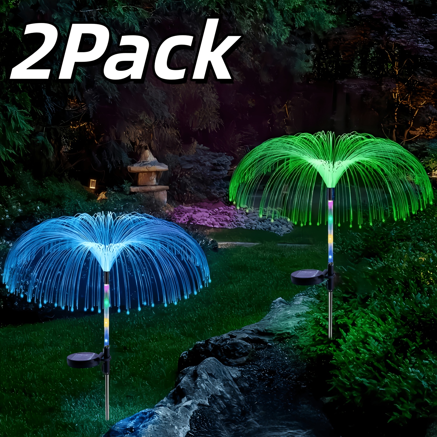 Image of 2 Pack Solar Lights Outdoor Multi Color Changing Solar Garden Lights Jellyfish Outside Decor For Yard Pathway Lawn Festival Wedding Party Decorations And Mother's Day Valentine's Day Gifts