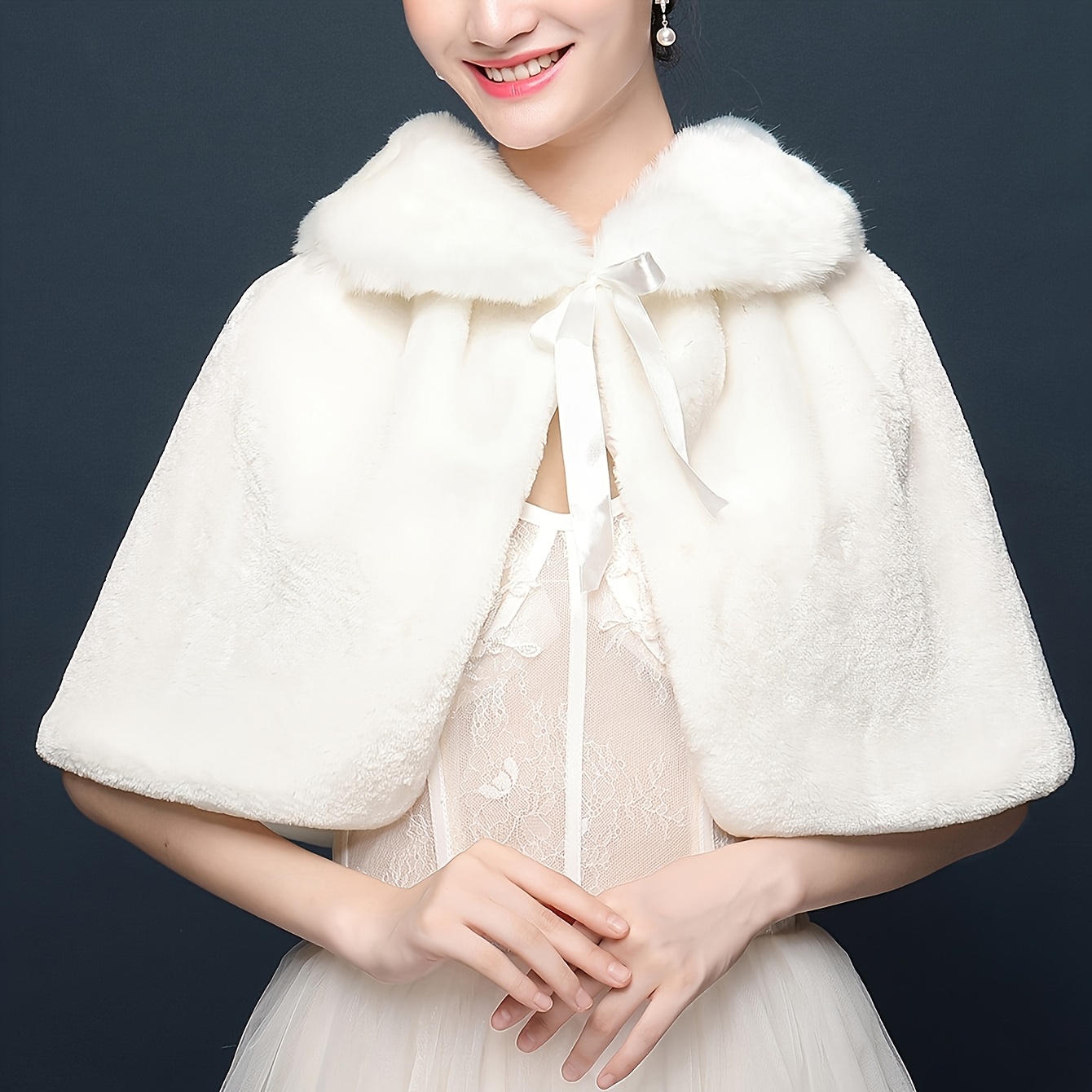 Image of Bridal Elegant White Shawl - Warm Windproof Snow Cape, Suitable For Weddings And Parties