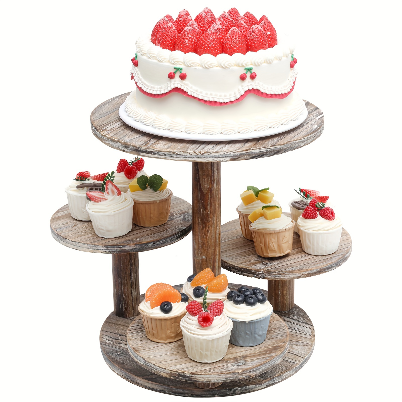 5 Tier Round Cake Stand For 60 Cupcakes Wooden Cake Tower Stands Farmhouse Tiered Tray Decor Cupcake Display For Birthday Graduation Baby Shower Tea Party And Wedding