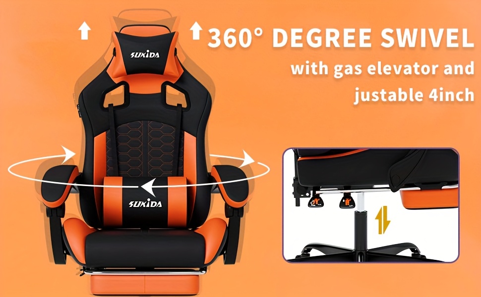 SUKIDA Gaming Chair, Ergonomic Gaming Chair with Footrest, Racing Gaming Chair Headrest Adjustable Computer Chair Height Adjustable Lumbar Support for Home Office And Gaming Beige