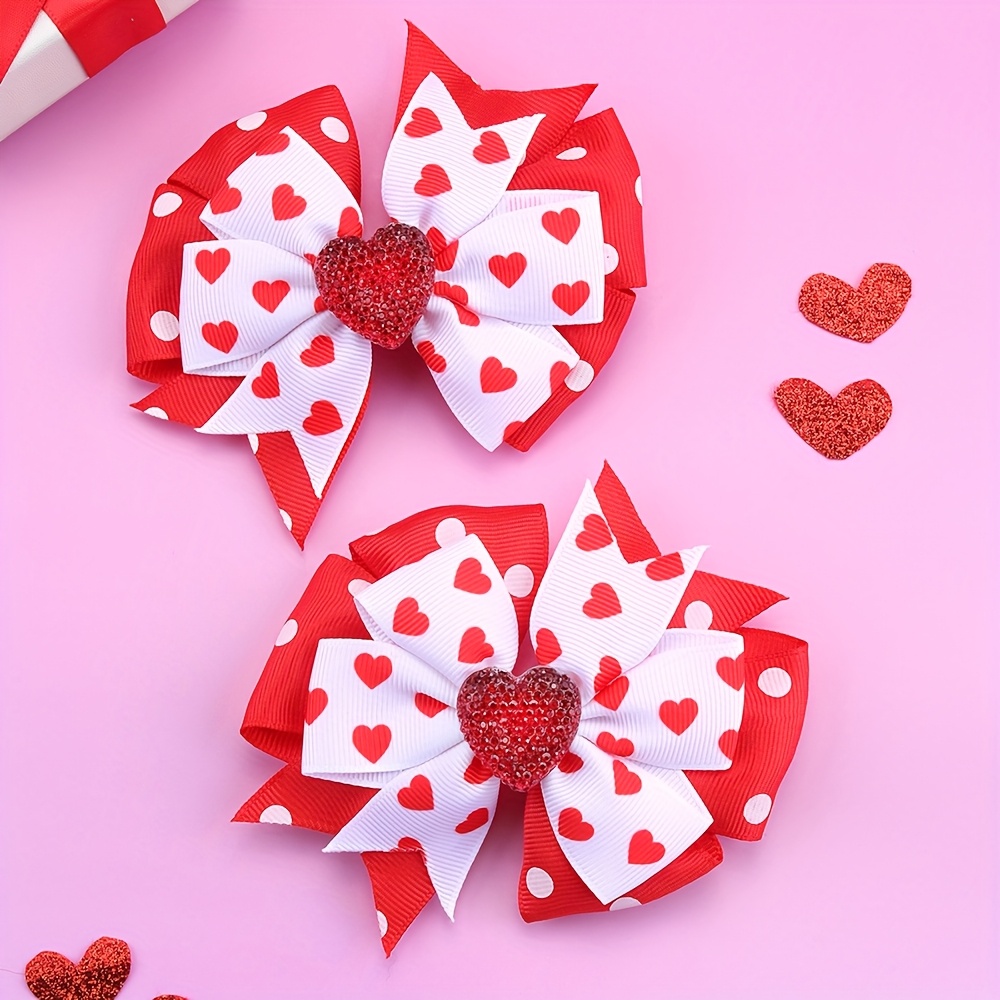 

2pcs Valentine's Bow Clips Heart Bow Hairpins Polka Dot Cute Hair Barrettes For Girls Hair Accessories For New Year Gift