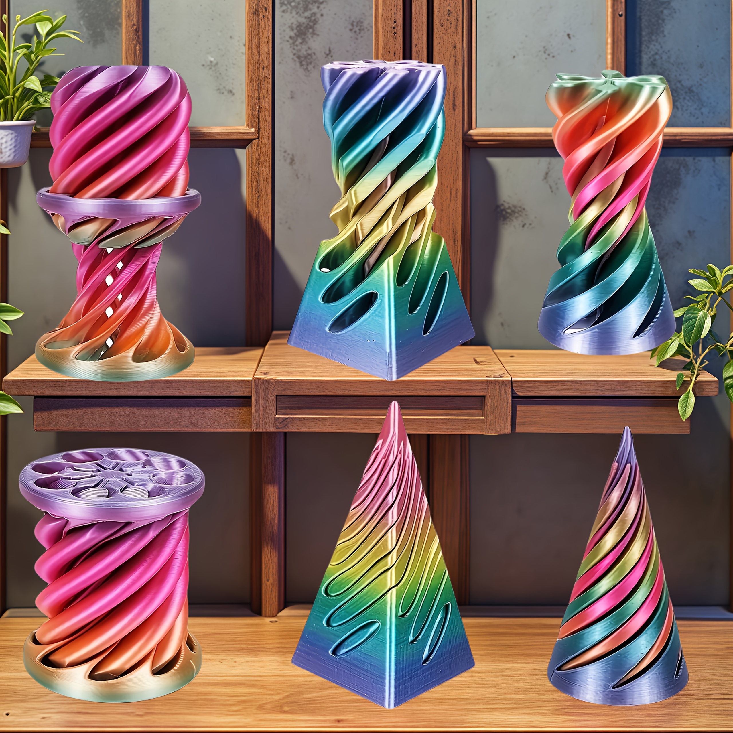 3-Pack Impossible Cone Fidget Ornaments - Spiral Pyramid Desk Decor with Flexible Cone, Relax Office & Home Decoration, Anxiety Relief fidgets in Pastel & Bright Colors (Pink, Blue, Purple, Green, Golden, ) - Ideal Gift for Adults & Teens, Focus Aid, Playful Design, Smooth Finish, Focus Tool, Work From Home