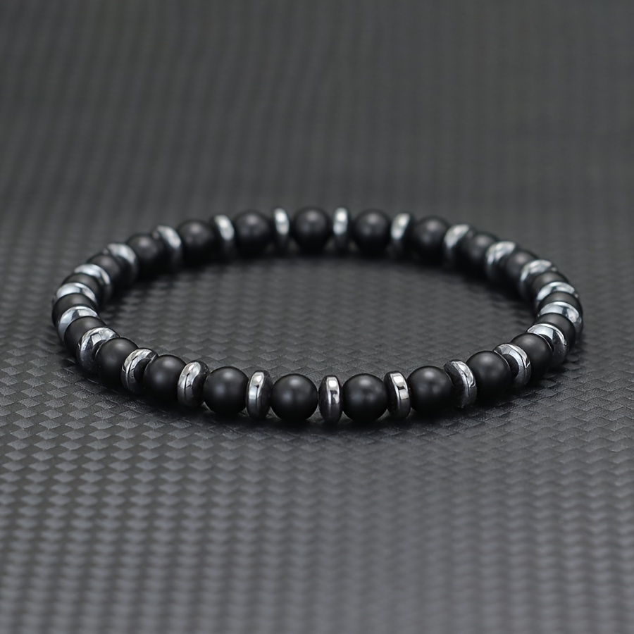 TEMU Modisches 8mm Steinperlen-Armband für Männer, Handgefertigt, Mattes Tigerauge Obsidian Armband, Charm, Casual Homme Geschenk, Joias Pulseira