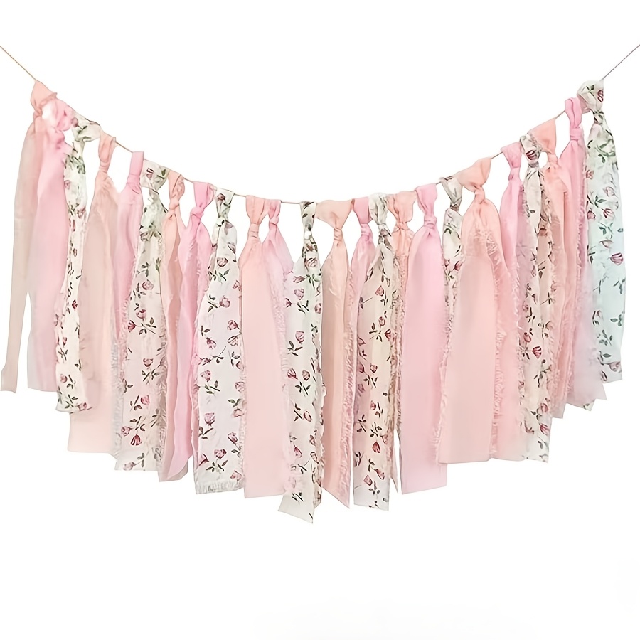 E-shop Rosa ausgefranstes Chiffon-Quasten-Banner mit Quasten – Geeignet für Geburtstage, Hochzeiten, Babypartys, Partys – Ausgefranste Banddekoration
