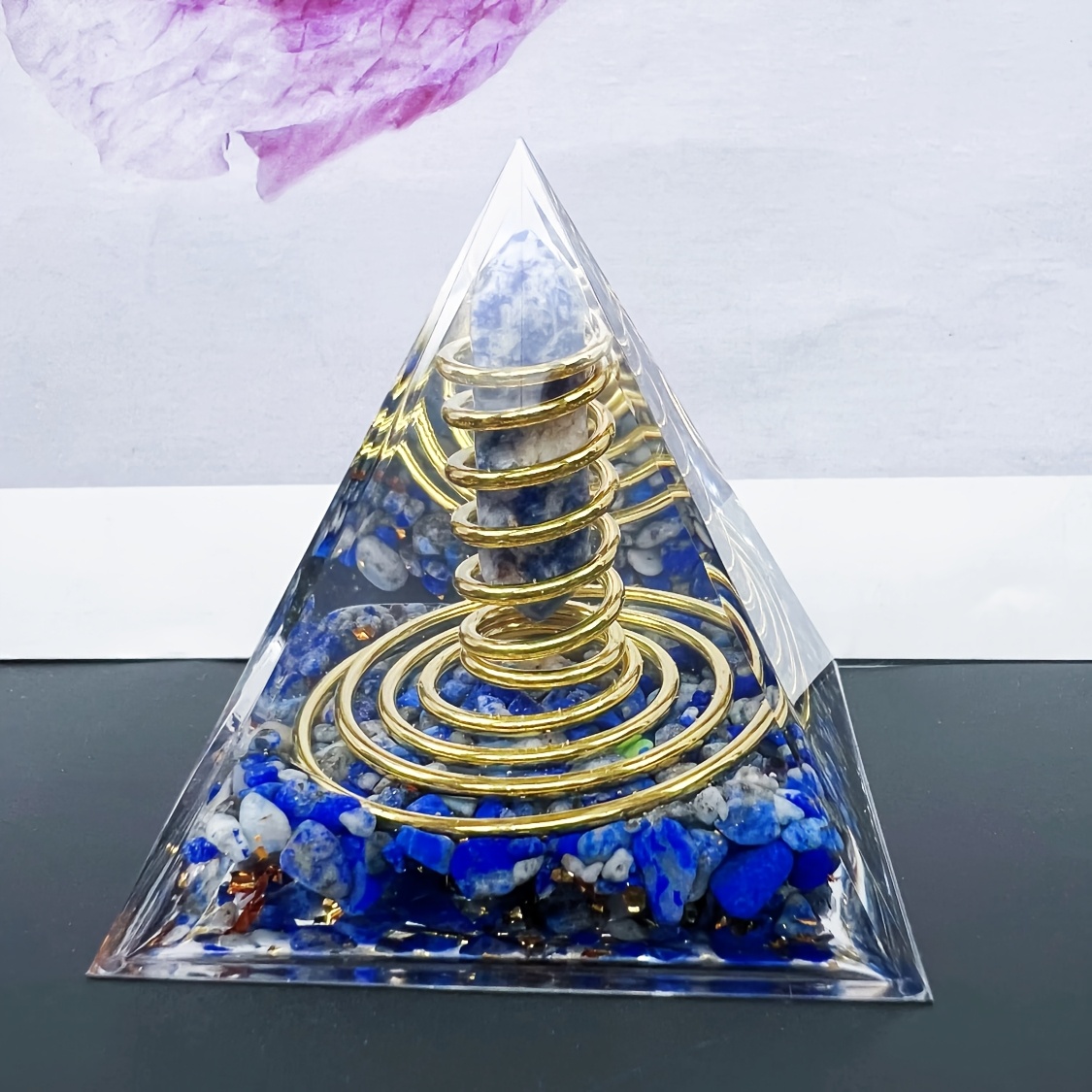 TEMU 1pc Natural Stone Chip Blue Double Terminated Point Wire Copper Orgone Pyramid Loose