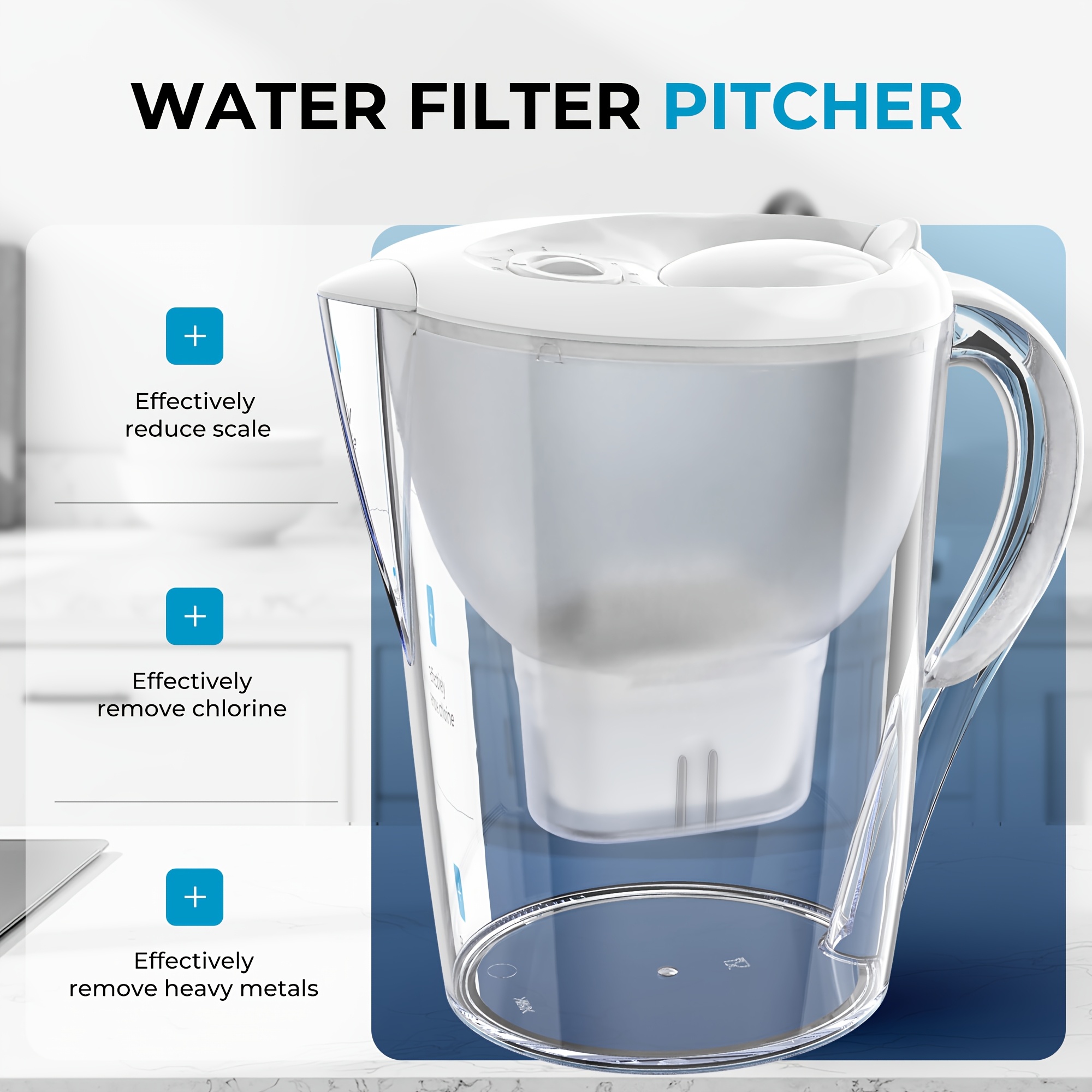 Water Filter Pitcher with 2 Filter Cartridges, 3.5L Capacity