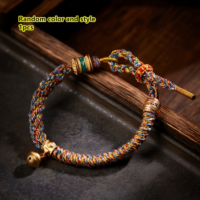 TEMU Women's Handmade Tibetan-style Six-character Bracelet - Adjustable Bohemian Cultural Charm, Featuring Tibetan Bead , Gift For Girlfriend, Zodiac