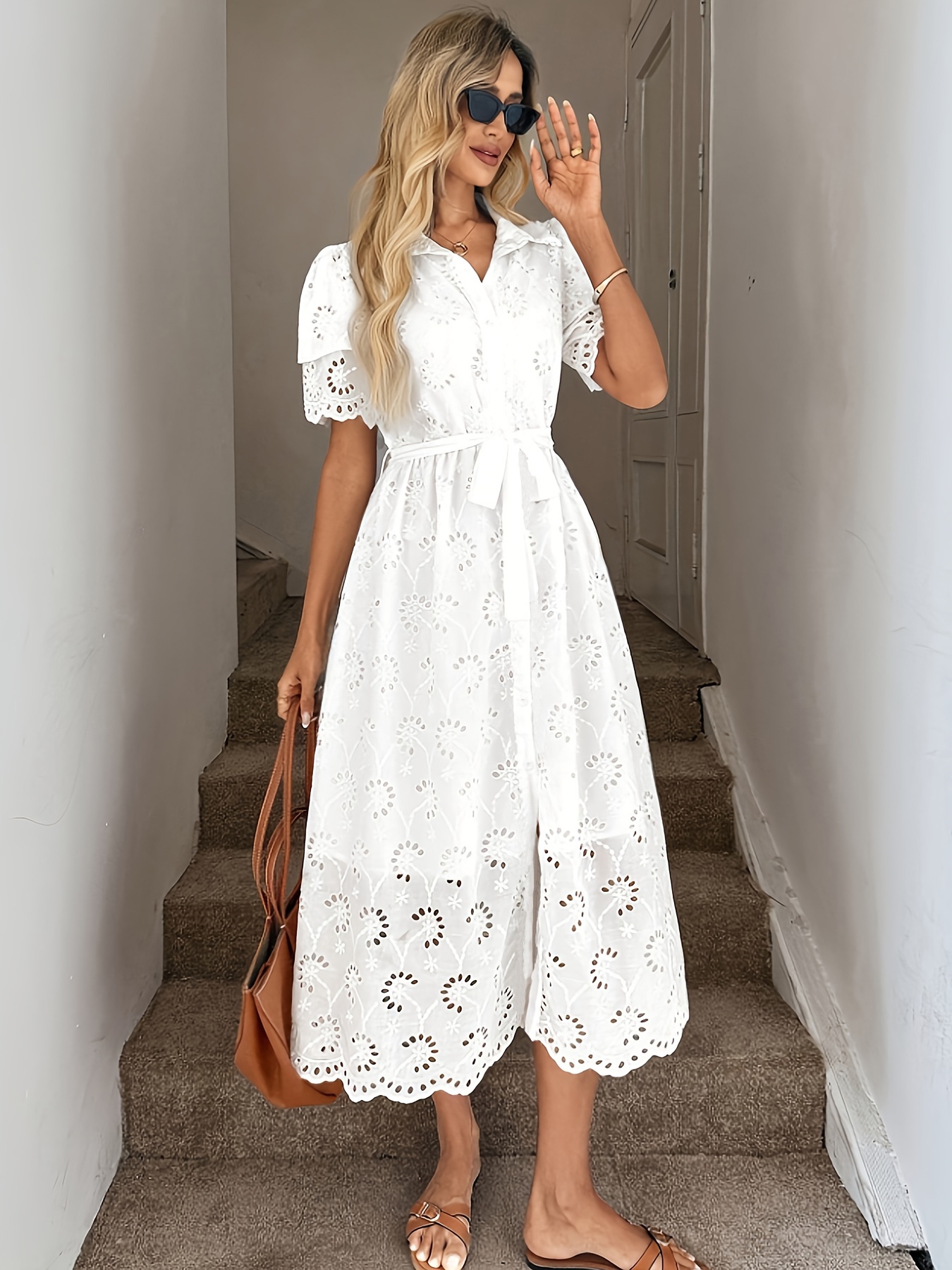 midi shirt dresses Women's Trista Textured Dress Color:RED-2 launch date 16-04-26 suited for warmer weather 3-D Flower Sheer Bodice