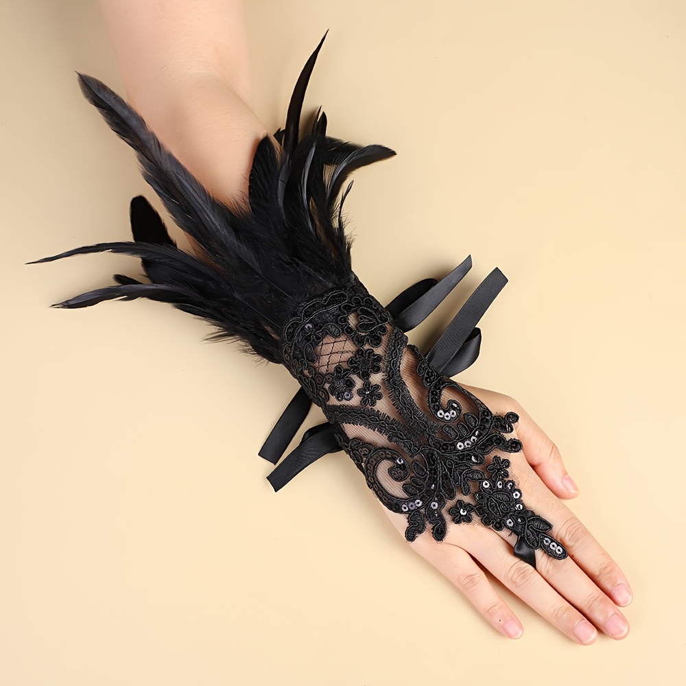 TEMU Scialle con piume, 1 pezzo, con coprimani a pizzo, costume per giochi di ruolo per feste di Natale, guanti con piume