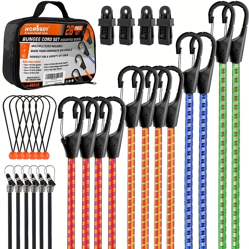 TEMU 28pcs Premium Bungee Cords With Hooks, Includes 10", 18", 24", 36", 48", Bungee Cord Assortment (10 To 48 Inch)