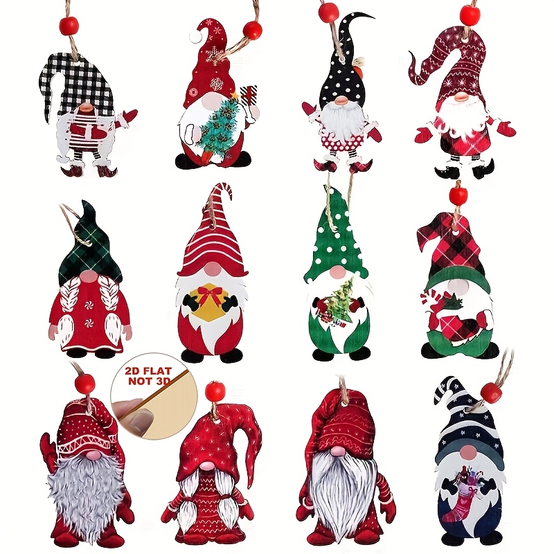TEMU Juego de 12 adornos colgantes de navideño de madera planos 2D, accesorios de decoración navideña para el hogar , bonitas decoraciones colgantes