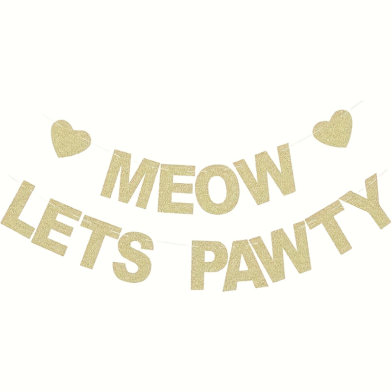 Image of Banner - Background For A Pet Kitten Birthday Party - Photo Props With Golden Glitter For A Pet Cat Party