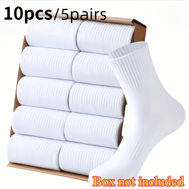 TEMU 10pcs/5 Pairs Men's Winter Socks - Mid-calf And Ankle Socks White Socks, Suitable For Casual, Business And Sports Occasions | , Durable Large Pc