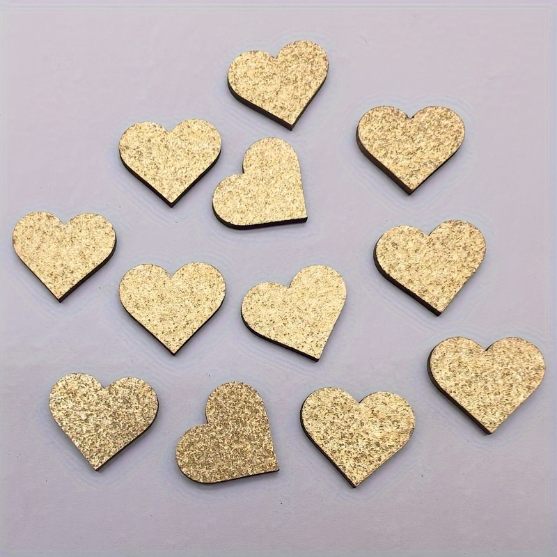 

50pcs, 2cm Wooden Heart Golden And Silvery Glitter Heart-shaped Crafts Small Decoration Wedding Table Decoration