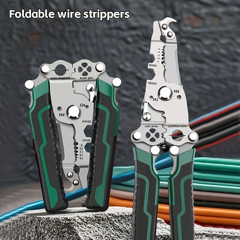 

Folding Wire Stripper & Crimping Pliers - - Steel, Tool With Pressing, Clamping, Twisting, Nail Puller & Screwdriver - For