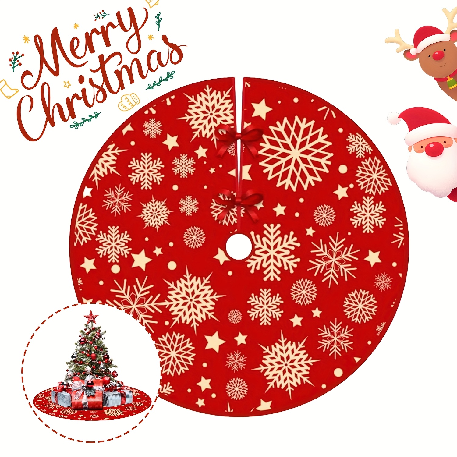 TEMU 48-inch Rustic Christmas Tree Skirt Featuring Ornaments With Santa, Snowman, And , Perfect For Holiday Decorations Indoors And Outdoors. A Great