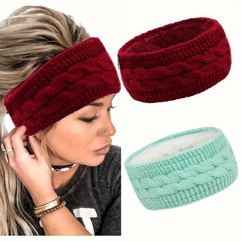 2 Stück Warme Häkel-Stirnbänder – Gestrickte Turbane Für Frauen, Schwarz Und Grau