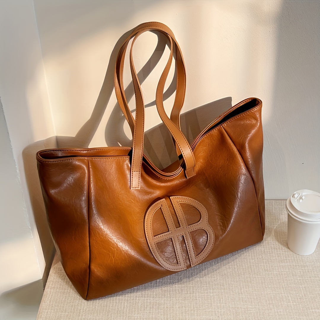 

Fashionable Retro Design Tote Shoulder Bag, Solid Color Large Capacity Handbag For Women, Daily Use Commuter Bag