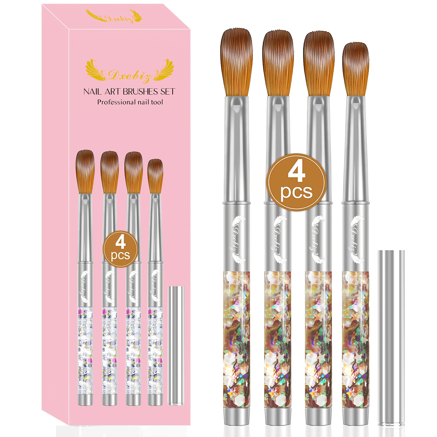 Image of 4pcs Kolinsky Acrylic For Nail Brush, Oval Shaped For Nail Acrylic Brush For Nail Extension Carved 3d Tech Beginner