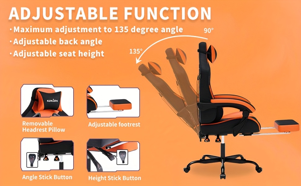 SUKIDA Gaming Chair, Ergonomic Gaming Chair with Footrest, Racing Gaming Chair Headrest Adjustable Computer Chair Height Adjustable Lumbar Support for Home Office And Gaming Beige